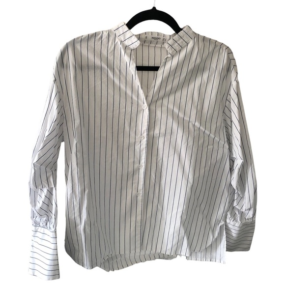 Mango Striped White and blue Collared button-down Shirt - Picture 1 of 9